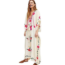 Load image into Gallery viewer, Boho Floral Embroidered V-neck Tassel Batwing Long Sleeve Maxi Kaftans Dress