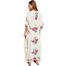 Load image into Gallery viewer, Boho Floral Embroidered V-neck Tassel Batwing Long Sleeve Maxi Kaftans Dress