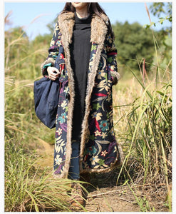 Folk Style Winter Artificial Fur Vintage Hooded Long Coat