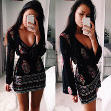 Load image into Gallery viewer, Spring Women&#39;s Fashion Printed V-neck Horn Long Sleeve Retro Style Party Sexy Dress
