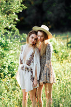 Load image into Gallery viewer, Boho Sexy Embroidered Deep V-neck Drawstring Long Sleeve Mini Dress