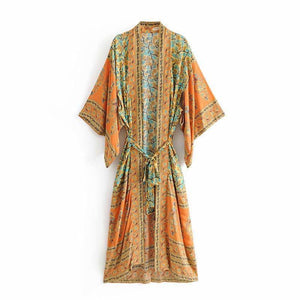 Bohemian Floral Print Women Long Sleeve Boho Cover-up