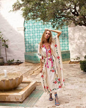 Load image into Gallery viewer, Boho Floral Embroidered V-neck Tassel Batwing Long Sleeve Maxi Kaftans Dress