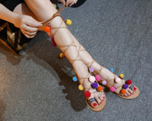 Load image into Gallery viewer, Bohemia Gladiator Tassel Ball Fuzz Strap Pom Summer Women Flat Sandals