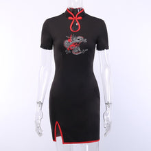 Load image into Gallery viewer, Halloween Women Gothic Punk Cheongsam Embroidery Bodycon Vintage Split Mini Dress