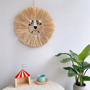 Home decoration Tapestry Handwoven Cartoon Lion Hanging Decorations Cute Animal Head Ornament Children room Wall Hanging
