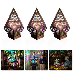 Wooden Hollow LED Projection Night Lamp Bohemian Colorful Projector Desk Lamp Household Home Decor Holiday Atmosphere Lighting