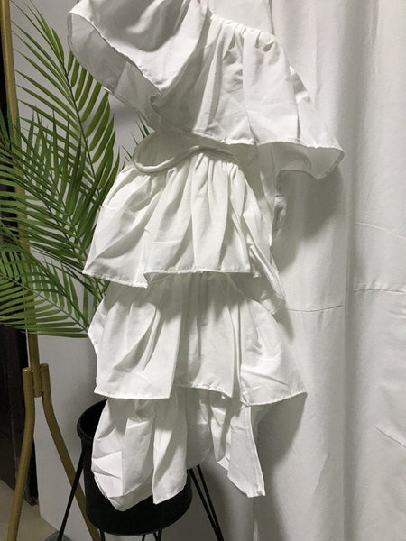 Cotton Ruffled Long Sleeves Drawstring Tie Hem Striped Shirt Blouse Dress