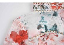 Load image into Gallery viewer, Heavy Industry Beaded Floral Flower Collar Big Trumpet Sleeve Chiffon Dress