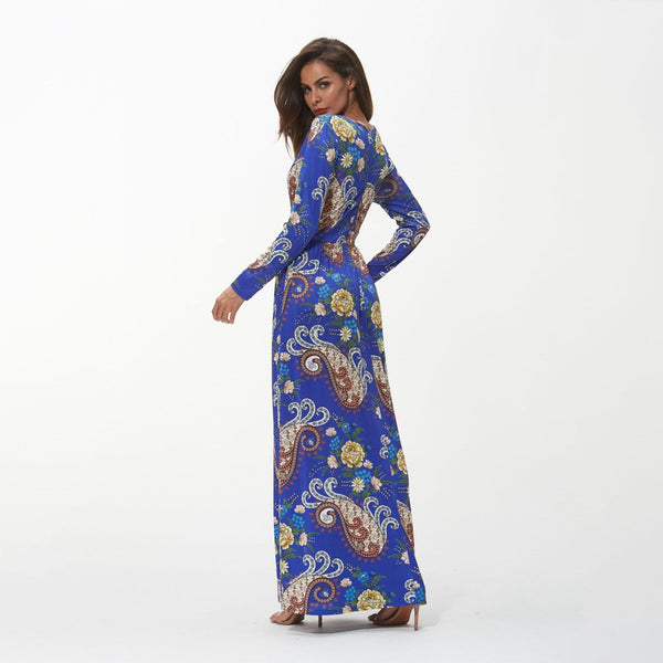 V-Neck Printed Empire Line Maxi Dress
