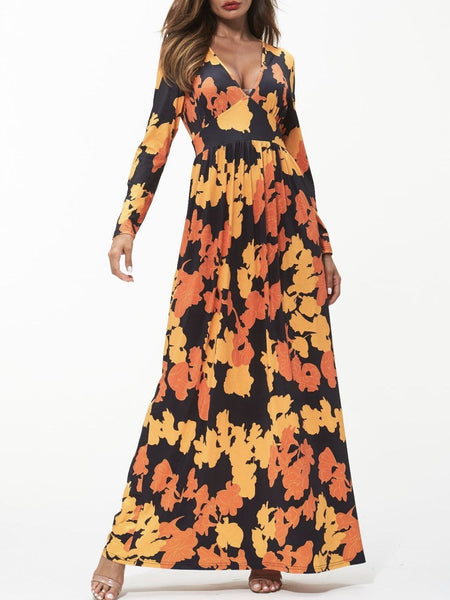 V-Neck Printed Empire Line Maxi Dress