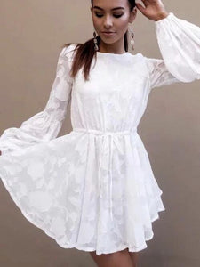 Lace-paneled Temperament Waist Long-sleeved Dress
