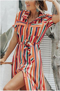 Color Strip Print Jumpsuit Long Loose Casual Striped Blouse Strap Dress