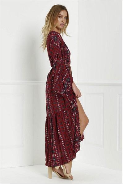 Loose Print Floral Loose Sleeves Long Dress Dress