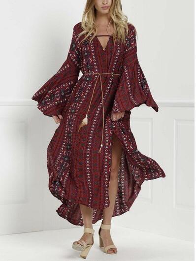 Loose Print Floral Loose Sleeves Long Dress Dress