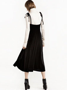Black Velvet Dress Spring And Autumn New Versatile Suspender Skirt High Waist Large Swing Skirt Slim