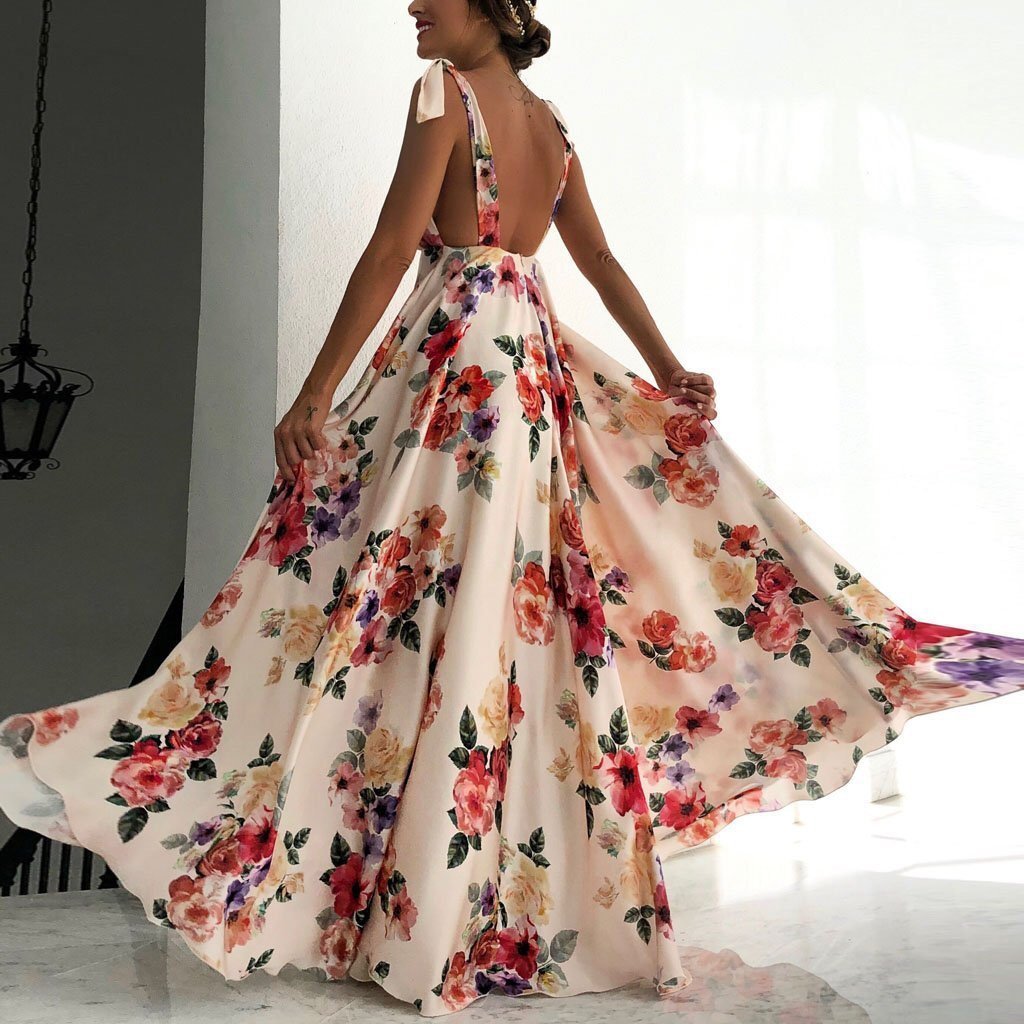 Sexy Sleeveless Floral Print Maxi Dress Two Patten