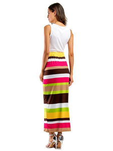 Two Pieces Stripe Sleeveless Beach Dress Maxi Dress