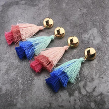 Load image into Gallery viewer, Three-color gradient tassel earrings handcrafted wrap jewelry for party