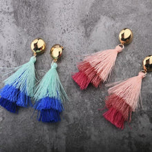 Load image into Gallery viewer, Three-color gradient tassel earrings handcrafted wrap jewelry for party