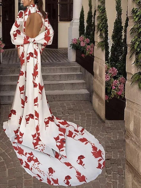 Autumn and Winter Evening Dress Sexy Deep V-Neck Backless Mop Long Maxi Dress