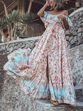 Load image into Gallery viewer, Off-the-shoulder Bohemia Maxi Chiffon Floral Print Dress Beach Style Vacation Dress