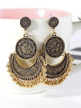Load image into Gallery viewer, 3 Colors Bohemian Indian Antique Moon Shape Carved Flower Tassels Earrings