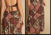 Load image into Gallery viewer, Holiday style floral beach skirt hanging neck long dress print halter skirt