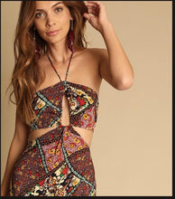 Load image into Gallery viewer, Holiday style floral beach skirt hanging neck long dress print halter skirt