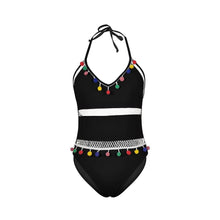 Load image into Gallery viewer, Hollow Bombom tassel hanging neck strap one-piece swimming