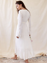 Load image into Gallery viewer, White Autumn Long Sleeve Deep V-neck Lotus Boho Long Dress