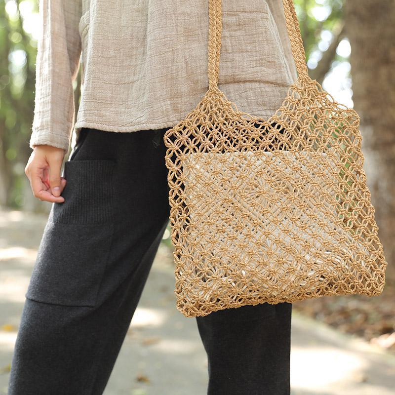 Casual Straw Knitted Khaki Handbag Shoulder Bag For Women
