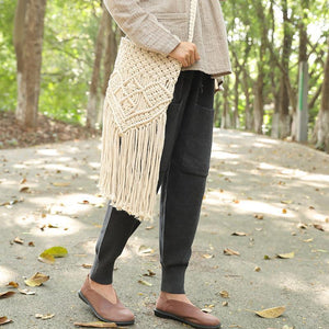 Delicate Knitted White Tassel Zipper Shoulder Bag For Women