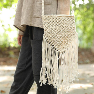 Women Portable Zipper Cotton Linen Knitted Small Shoulder Bag