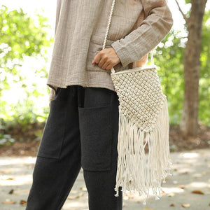 Women Portable Zipper Cotton Linen Knitted Small Shoulder Bag