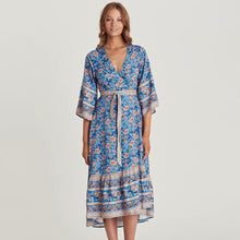Load image into Gallery viewer, Print Boho Maxi V-Neck with Tie Hippie Chic Women  Casual Long Sleeve Autumn Dress