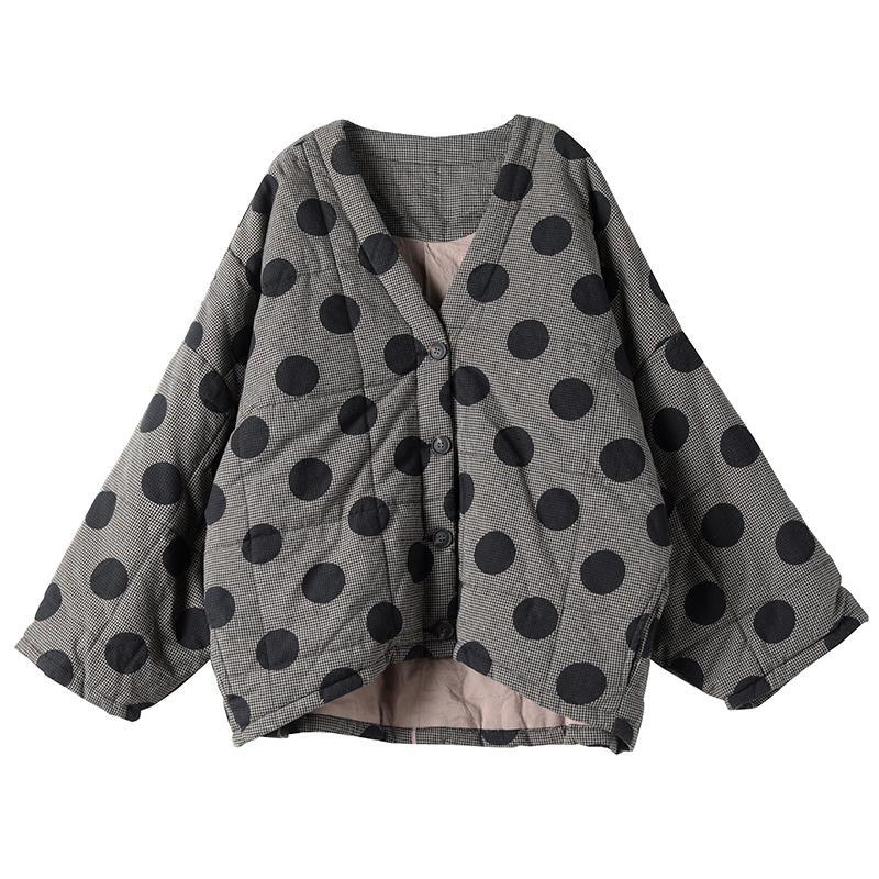 Women Polka Dot Parkas V-Neck Bat Sleeve Warm Coats Autumn/Spring New Button Loose Female Clothes Casual Parkas Coats