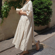 Load image into Gallery viewer, Women Vintage Cotton Linen Dresses V-Neck Solid Color Robes New Summer Short Sleeve Pockets Female Loose Dresses
