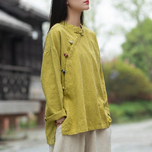 Load image into Gallery viewer, Women Vintage Cotton Linen Shirts And Tops Stand Long Sleeve Spring New Chinese Style Button Loose Blouses Shirts
