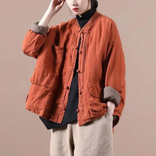 Load image into Gallery viewer, Women Vintage Jackets Solid Color Cotton Linen Coats Stand Button Patchwork Pockets Spring Loose Female Jackets