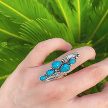 Load image into Gallery viewer, Tibetan Natural Stone Big Ring for Women Vintage Jewelry Ethnic Style Tibetan Silver Carved Pattern Wedding Party Big Rings
