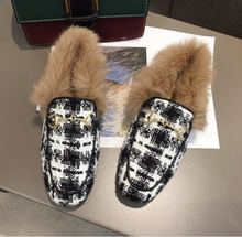 Load image into Gallery viewer, Faux Fur Gingham Winter Shoes