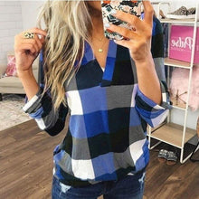 Load image into Gallery viewer, Women Plaid Blouse Plus Size Shirt Long Sleeve Tunic Tops