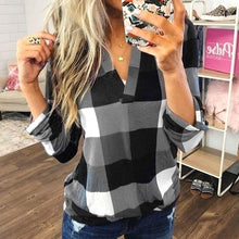 Load image into Gallery viewer, Women Plaid Blouse Plus Size Shirt Long Sleeve Tunic Tops