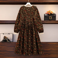 Load image into Gallery viewer, New Spring  Autumn Loose Woman Dress Vestido De Mulher Robe Vintage Patchwork Lace Floral Corduroy Dresses