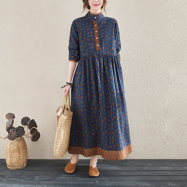 New Spring Autumn Vintage Small floral Lacework Long sleeve Woman Dress Vestido de mujer Robe Elbise Dresses for Women