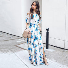 Load image into Gallery viewer, Boho Off Shoulder Side Slit Beach Long Maxi Dress