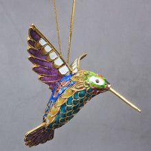 Load image into Gallery viewer, Cloisonne Copper Bodied Kingfisher Hummingbird Pendant Filigree Christmas Tree Pendant Collection