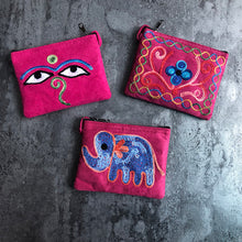 Load image into Gallery viewer, Nepali Hand-embroidered Suede Ethnic Style Mini Coin Purse Pocket Card Bag Short Fabric Coin Bag