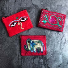 Load image into Gallery viewer, Nepali Hand-embroidered Suede Ethnic Style Mini Coin Purse Pocket Card Bag Short Fabric Coin Bag